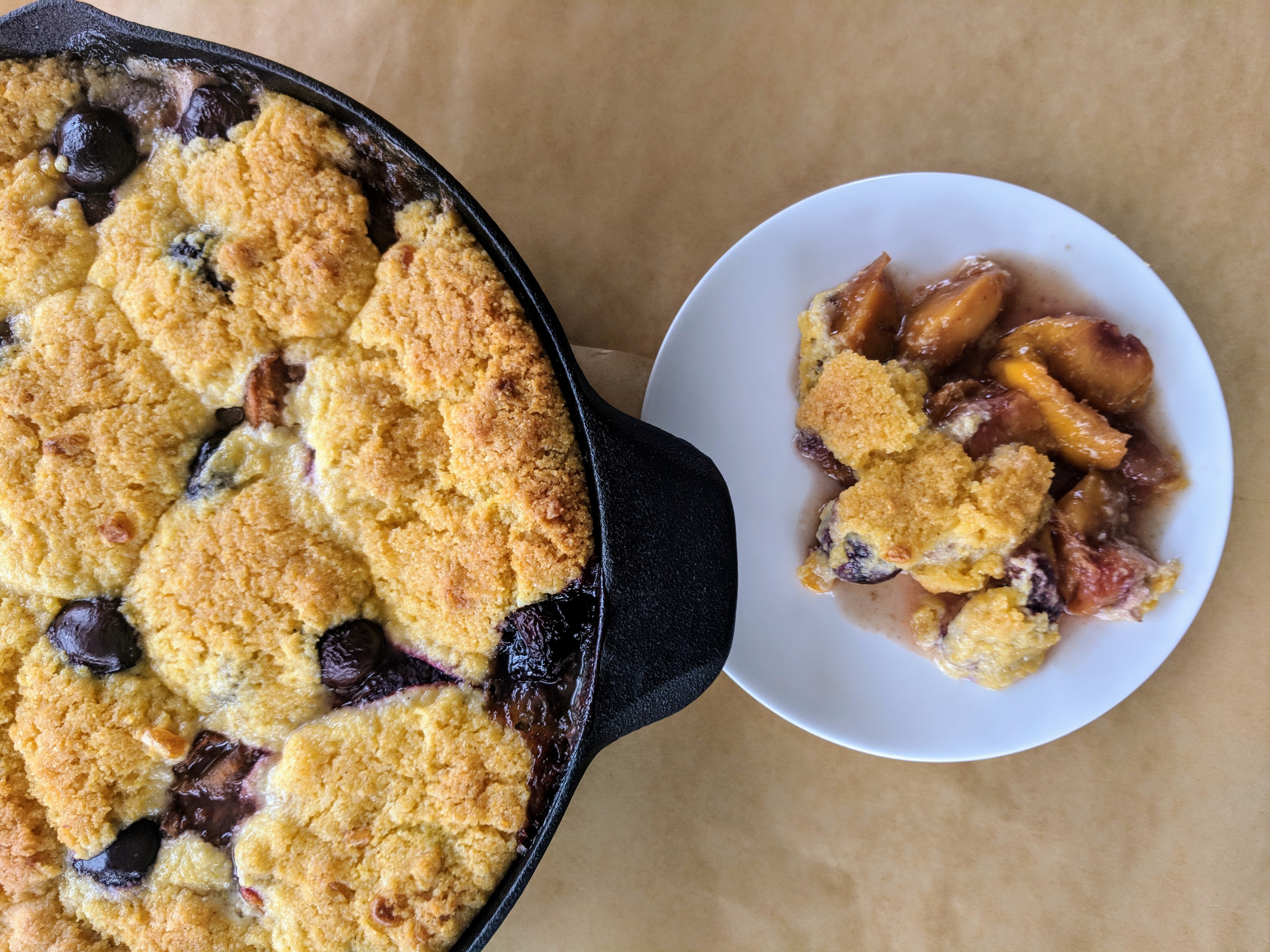 Stone fruit cobbler with cornbread crust – Burrata & Bhaturas