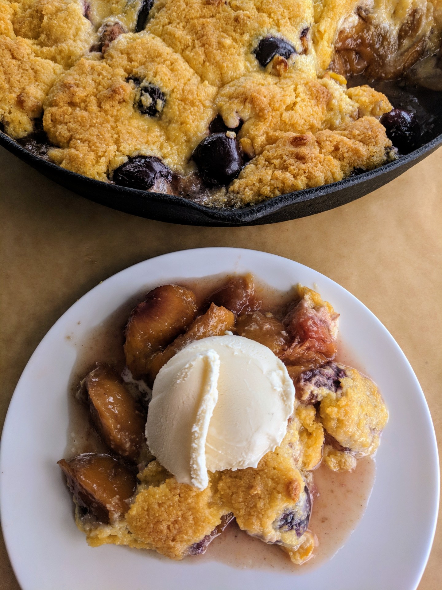 Stone fruit cobbler with cornbread crust – Burrata & Bhaturas